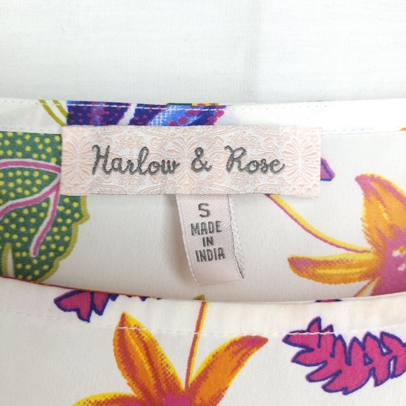 HARLOW & ROSE WHITE FLORAL PRINT RUFFLE SLEEVE BLOUSE EUC SMALL - Picture 7 of 8